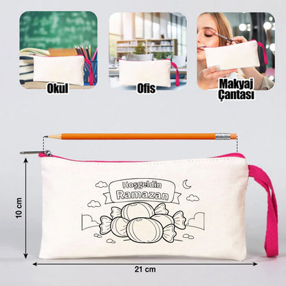 Boyanabilir 21x10 cm Fuşya Fermuarlı Bez Kese - Bayram Harçlık Cüzdanı