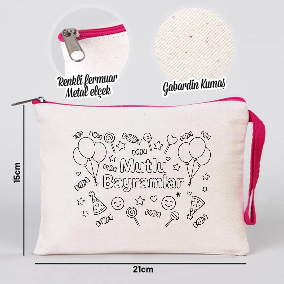 Boyanabilir 21x15 cm Fuşya Fermuarlı Clutch - Bayram Kesesi