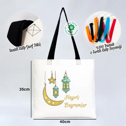 40x35 cm Siyah Gabardin Bez Çanta - Bayram Çantası