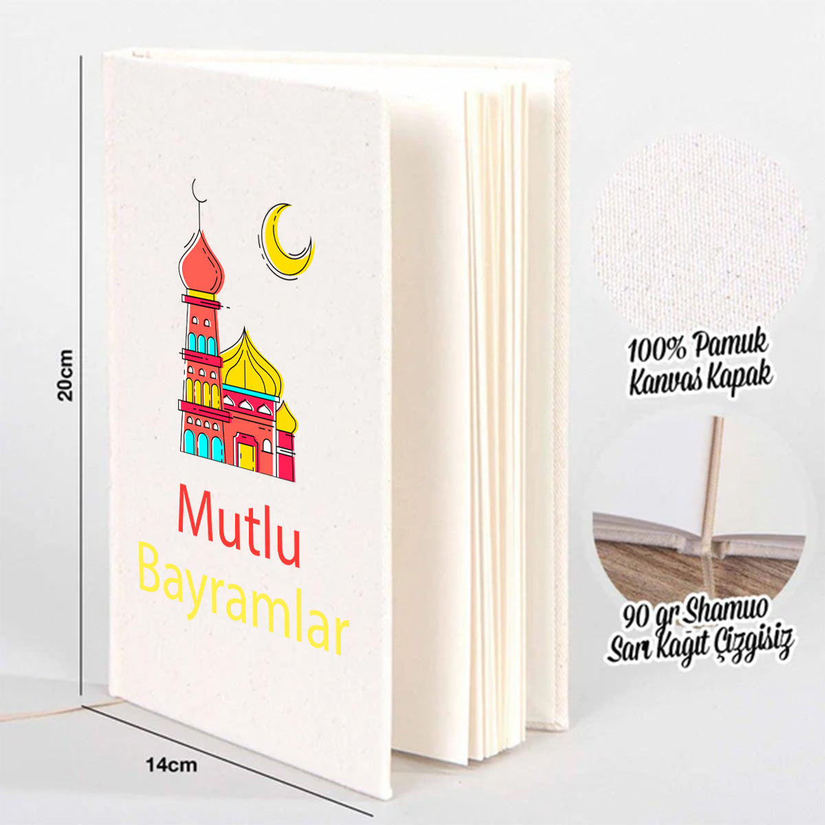 14x20 cm Ham Renk Kanvas Defter - Bayram Hediyesi