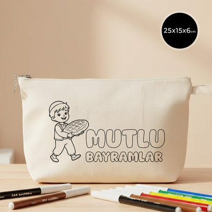 Boyanabilir 25x15x6 cm Kanvas Kalemlik Körüklü - Bayram Hediyesi