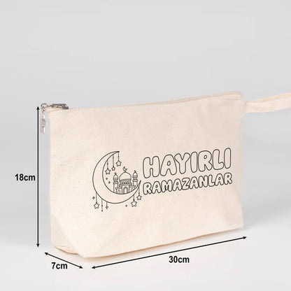 Boyanabilir 30x18x7 cm Ham Renk Kanvas Kalemlik Körüklü - Bayram Hediyesi