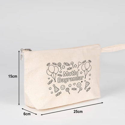 Boyanabilir 25x15x6 cm Kanvas Kalemlik Körüklü - Bayram Hediyesi