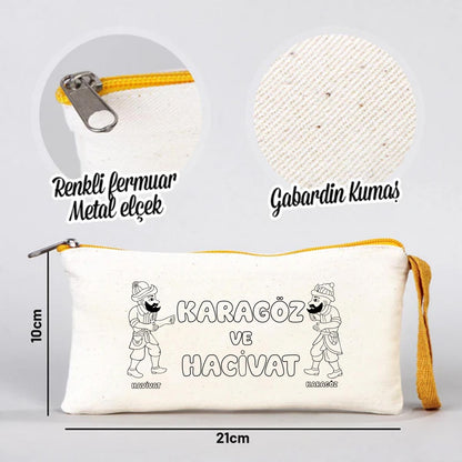 Boyanabilir 21x10 cm Sarı Renkli Fermuarlı Bez Kalemlik - Bayram Kesesi