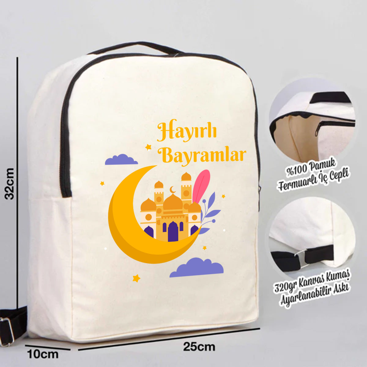 25x32x10 cm Siyah Renk VIP Kanvas Sırt Modeli - Bayram Çantası