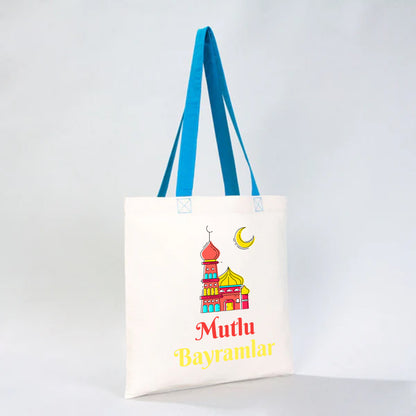 40x35 cm Gabardin Turkuaz Kulp Çanta - Bayram Çantası