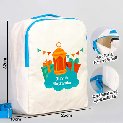 25x32x10 cm Turkuaz Renk VIP Kanvas Sırt Modeli - Bayram Çantası