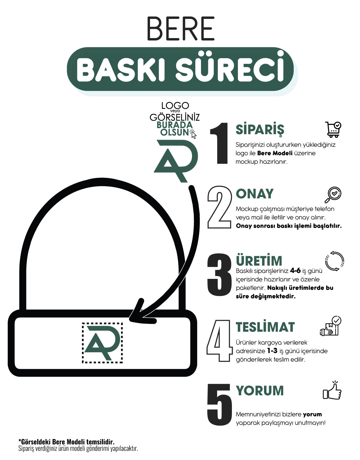 Nakışlı Bere - Açık Gri 1.Kalite