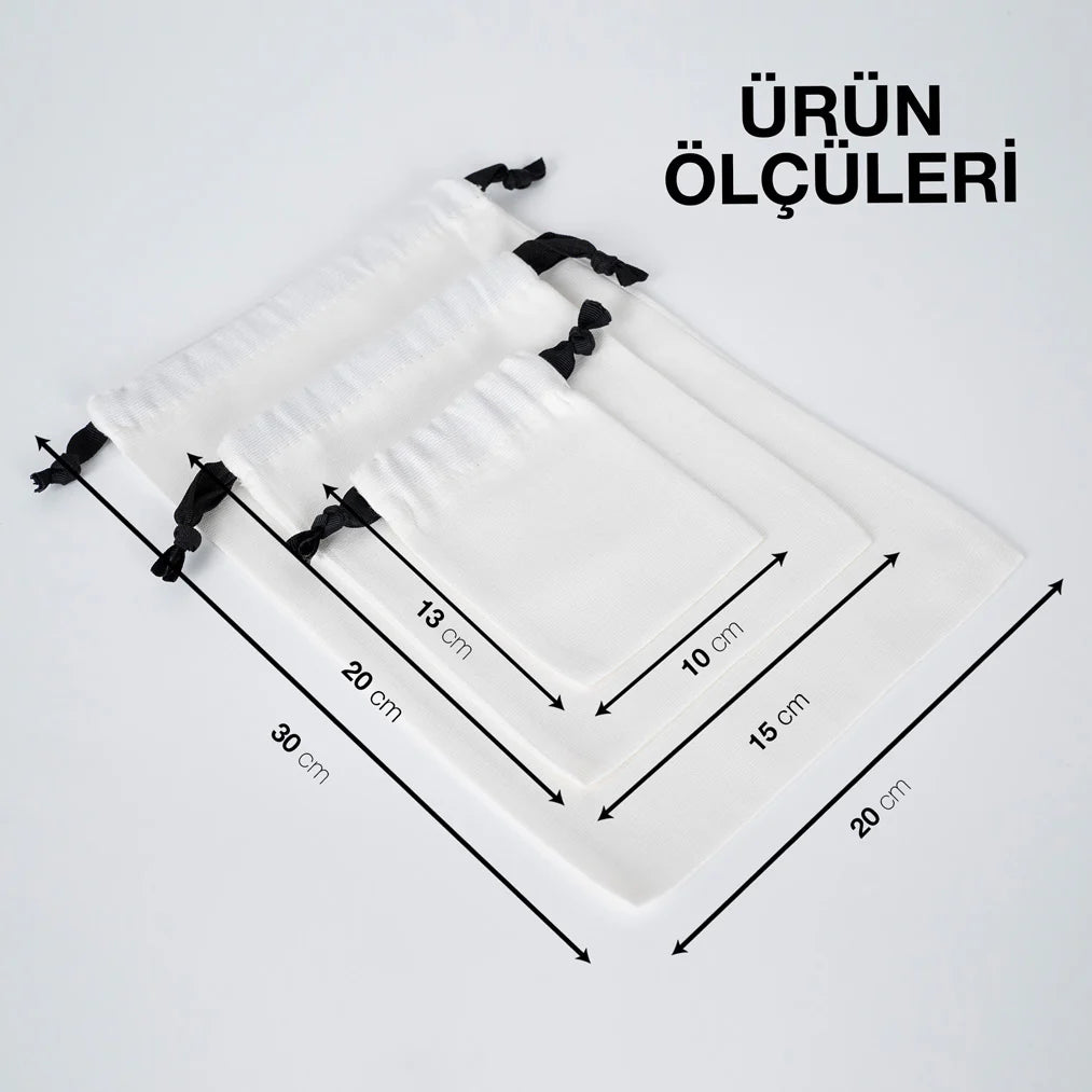 Siyah İpli Beyaz Panama Kese - 20x30 cm