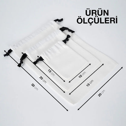 Siyah İpli Beyaz Panama Kese - 20x30 cm