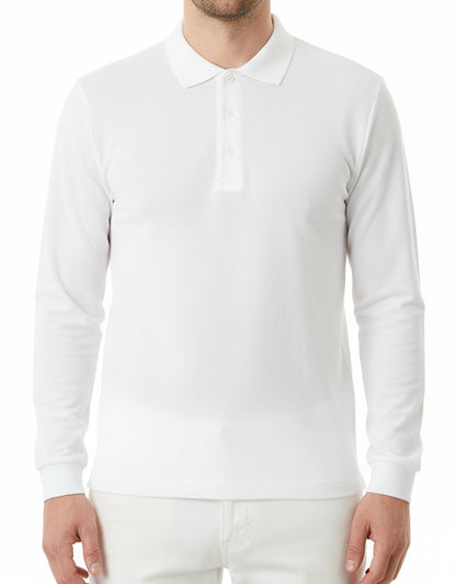Polo Yaka Uzun Kol Beyaz Tişört