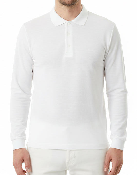 Polo Yaka Uzun Kol Beyaz Tişört