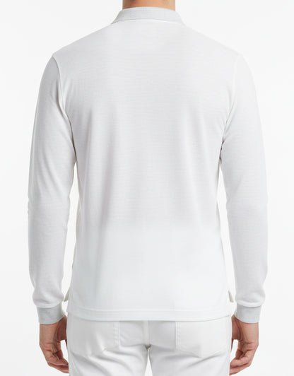 Polo Yaka Uzun Kol Beyaz Tişört