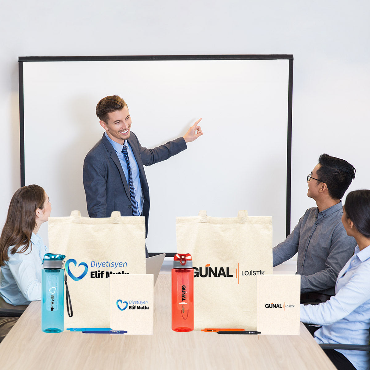 Kurumsal Firmalara Özel Hediye Seti - Bez Çanta / Defter / Kalem / Matara