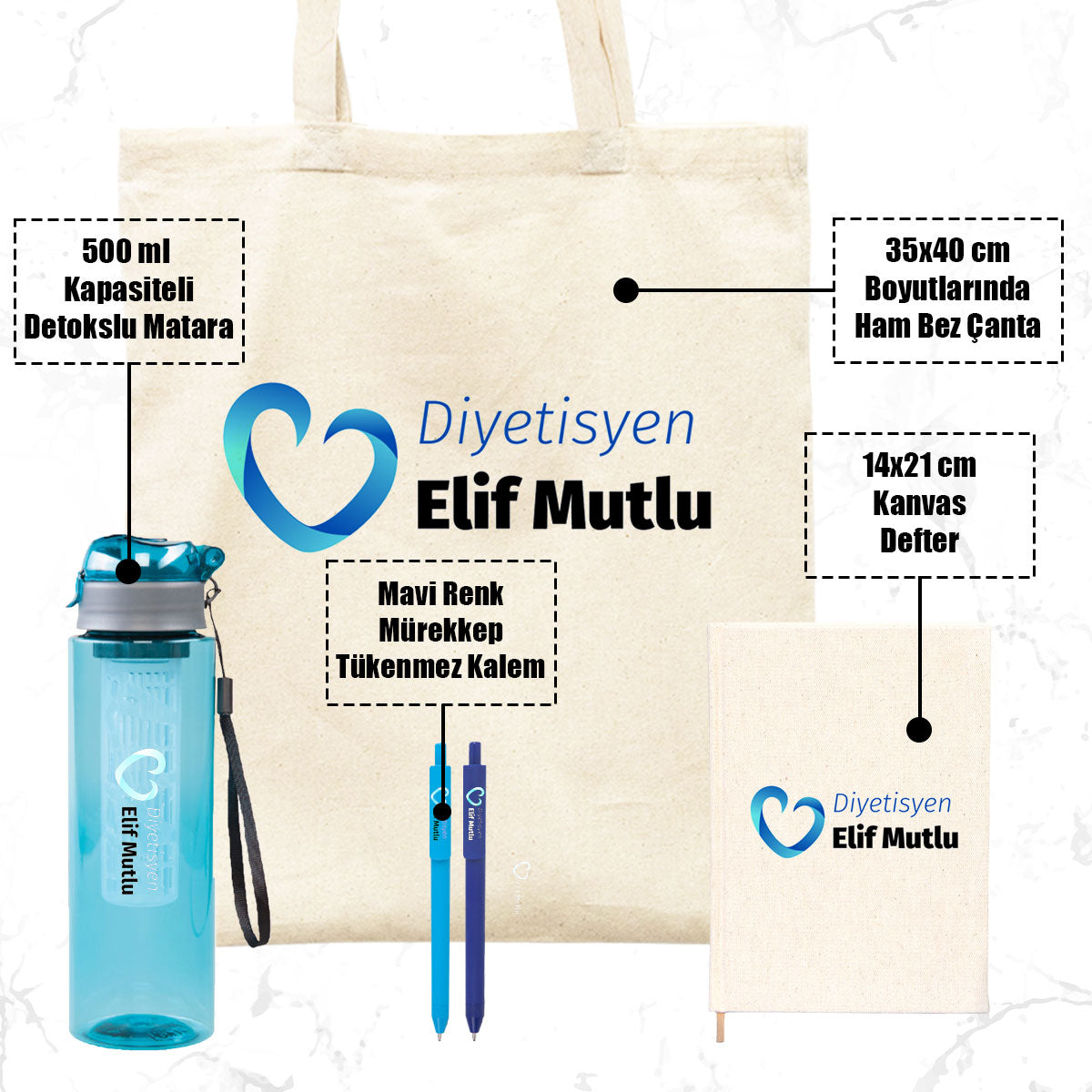 Kurumsal Firmalara Özel Hediye Seti - Bez Çanta / Defter / Kalem / Matara