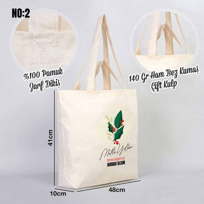 Bez Alışveriş Çantası 48x41x10cm Yılbaşı Baskılı (Özelleştirilebilir)