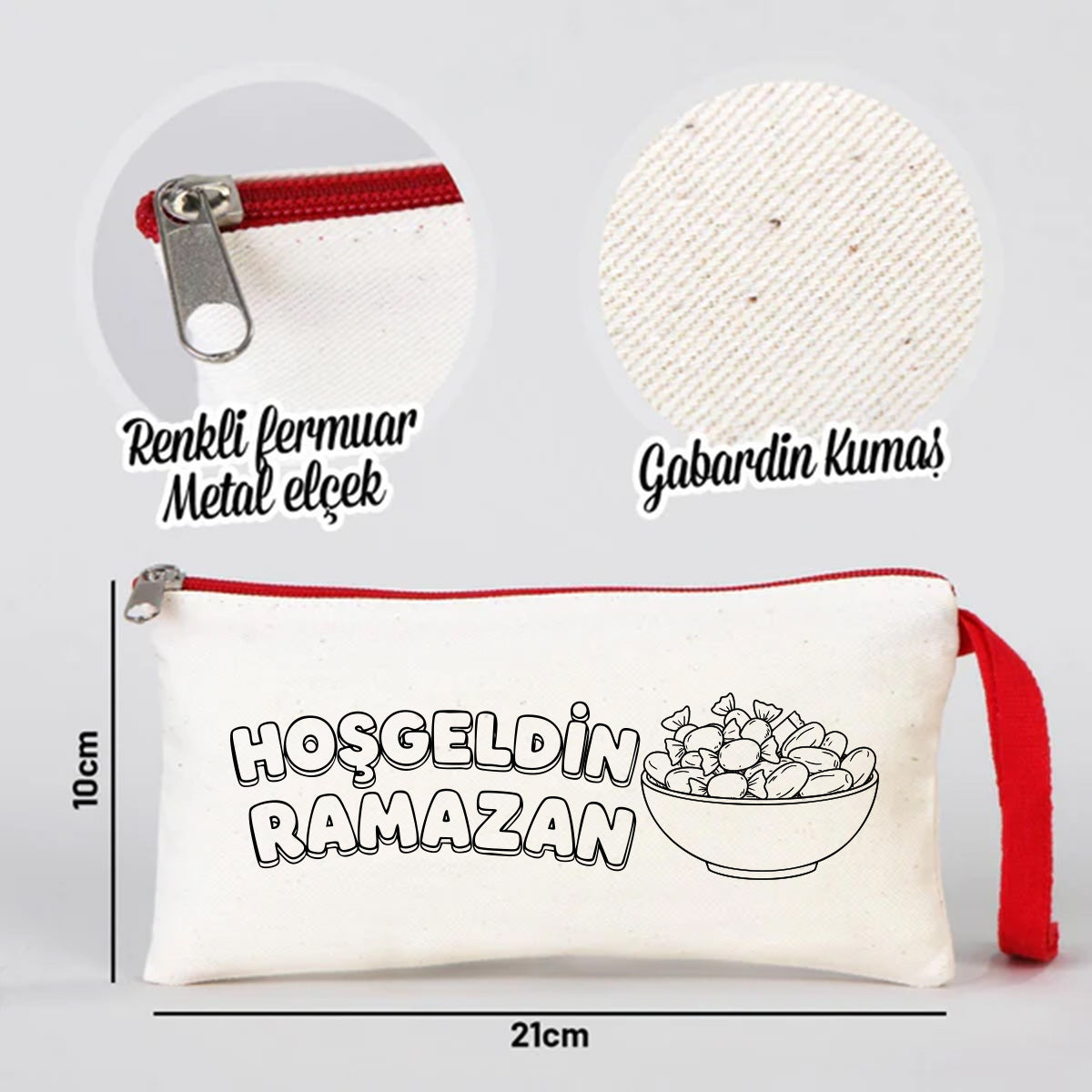 Boyanabilir 21x10 cm Kırmızı Fermuarlı Kalemlik Çanta - Bayram Çantası