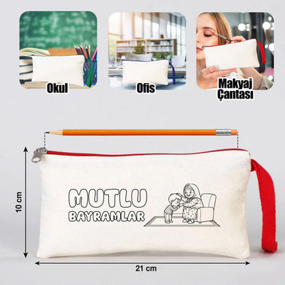 Boyanabilir 21x10 cm Kırmızı Fermuarlı Kalemlik Çanta - Bayram Çantası