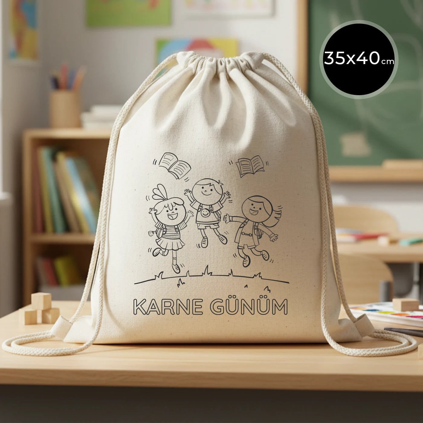 Karne Günü Temalı Boyanabilir Büzgülü Sırt Çantası – 35x40 cm