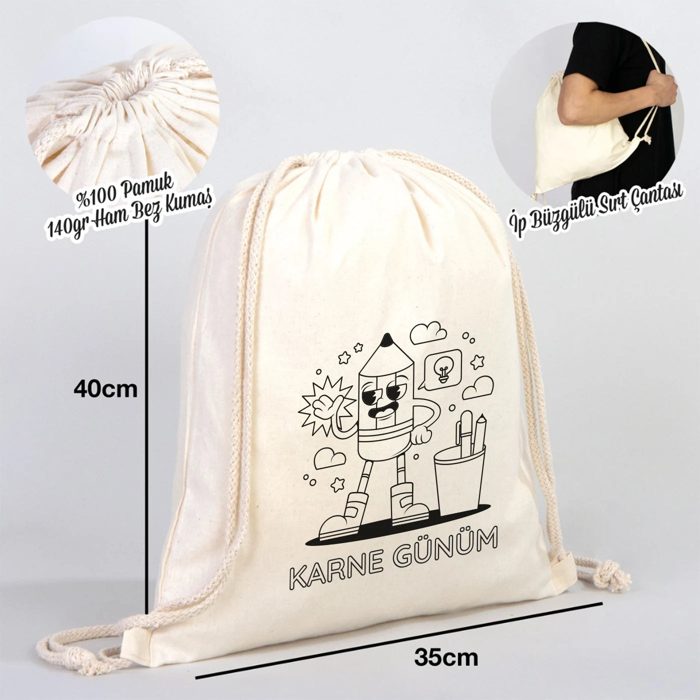 Karne Günü Renkli Boyama Omuz Çantası – 35 cm × 40 cm