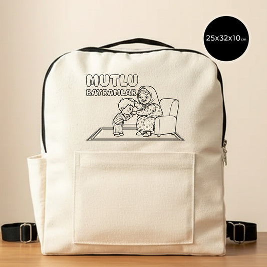 Boyanabilir 25x32x10 cm VIP Kanvas Sırt Modeli Ön Yan Cepli Siyah - Bayram Çantası