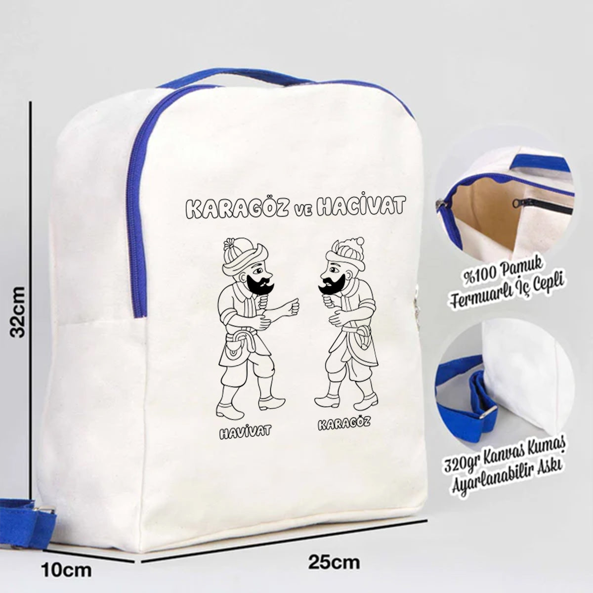 Boyanabilir 25x32x10 cm Saks Mavi Renk VIP Kanvas Sırt Modeli - Bayram Çantası