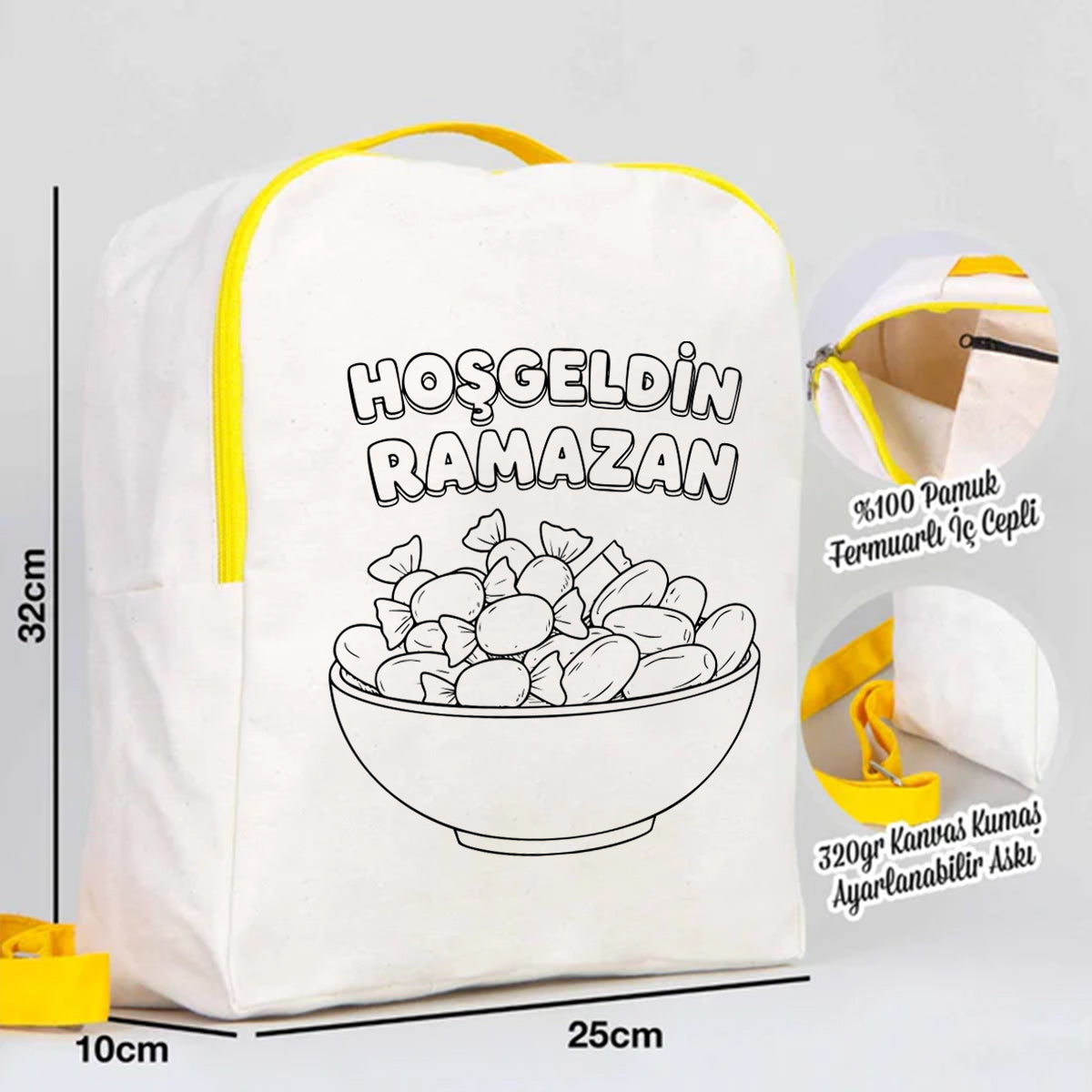 Boyanabilir 25x32x10 cm Sarı Renk VIP Kanvas Sırt Modeli - Bayram Çantası