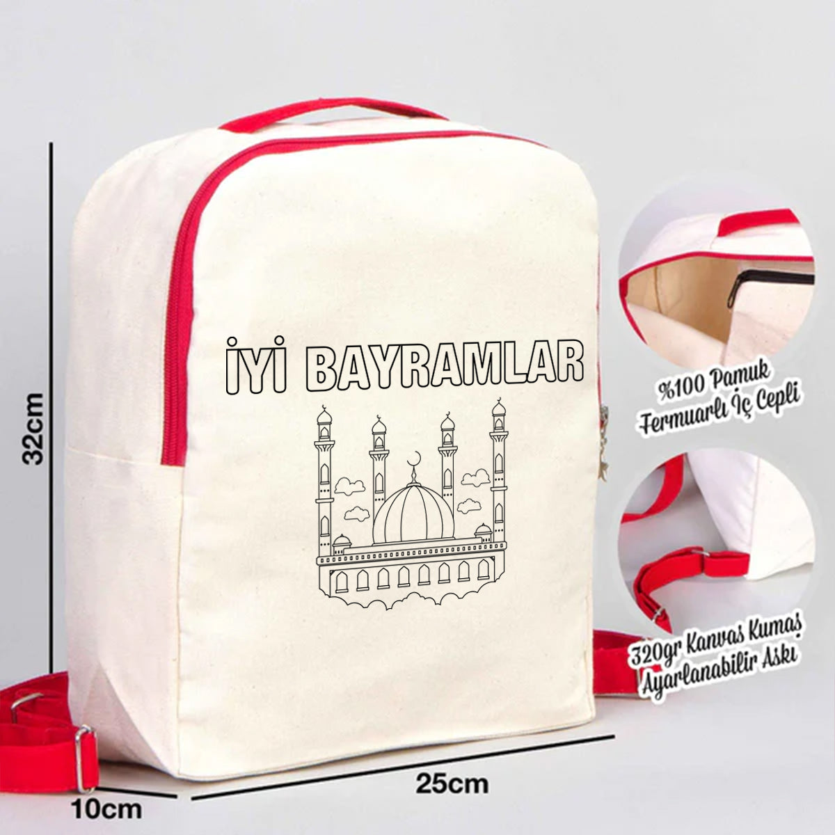 Boyanabilir 25x32x10 cm Kırmızı Renk VIP Kanvas Sırt Modeli - Bayram Çantası