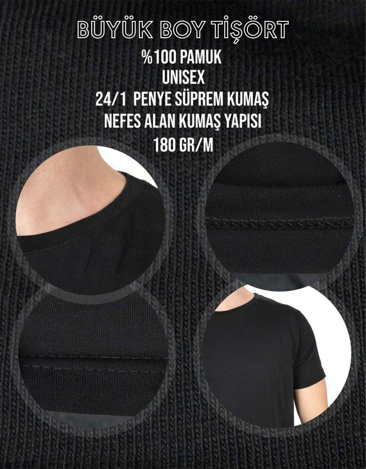 Büyük Boy T-shirt - Siyah (Özelleştirilebilir)