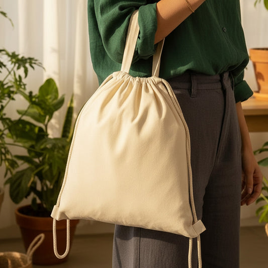 Çok Yönlü İp Büzgülü Bez Çanta, 35x40cm - Elde, Omuzda ve Sırtta