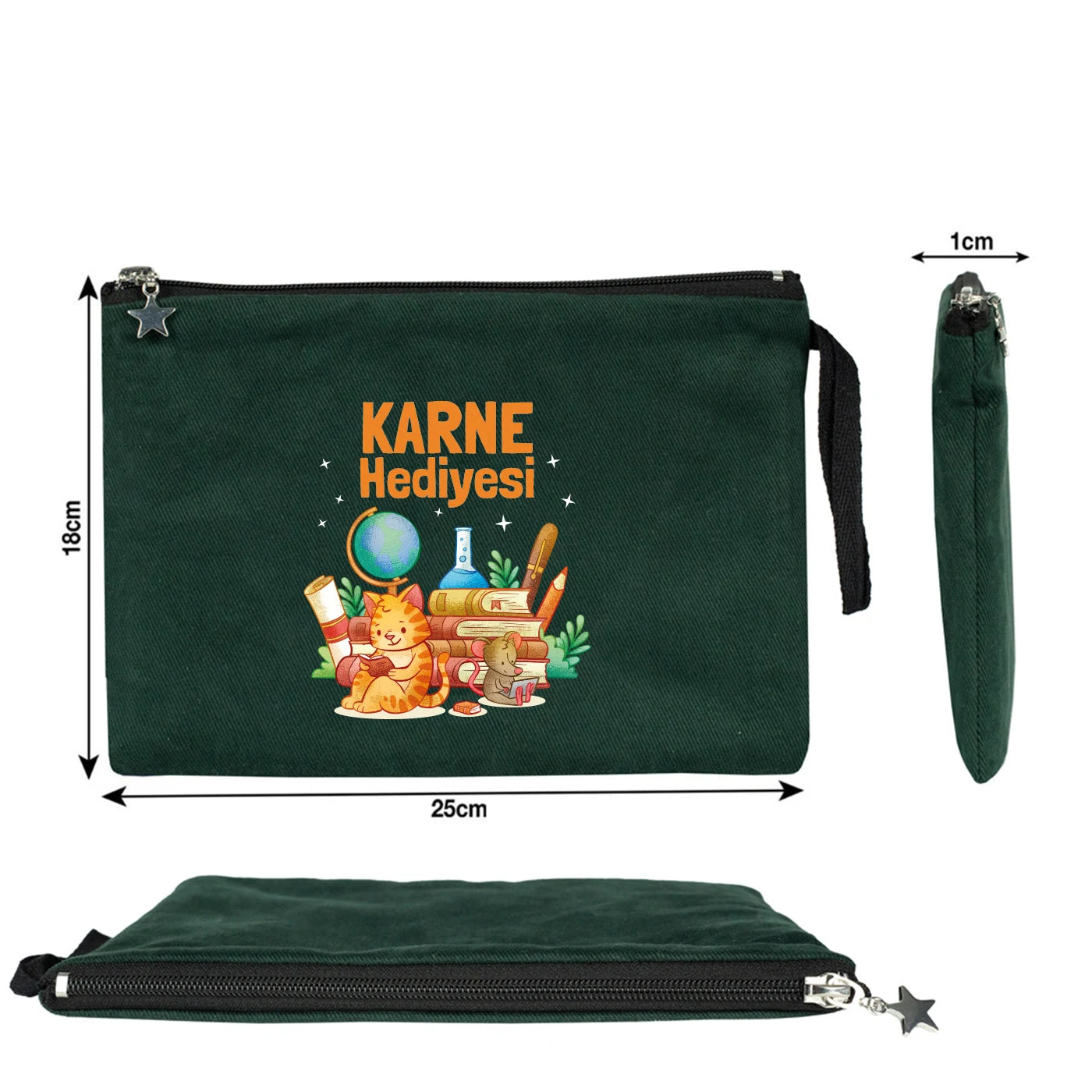 Karne Günü Hediyesi Çam Yeşili Clutch Kanvas Çanta 25×18 cm – Astarlı