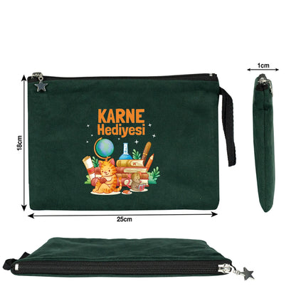 Karne Günü Hediyesi Çam Yeşili Clutch Kanvas Çanta 25×18 cm – Astarlı
