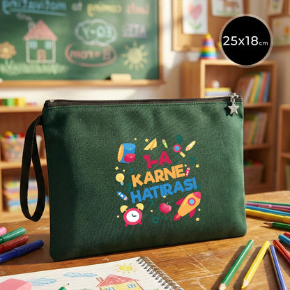 Karne Günü Hediyesi Çam Yeşili Clutch Kanvas Çanta 25×18 cm – Astarlı