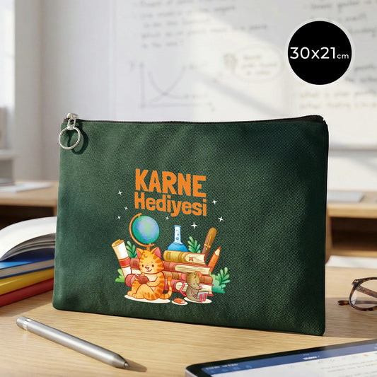 Karne Günü Özel Portföy Çanta – Çam Yeşili 30×21 cm (Astarlı, Özelleştirilebilir)