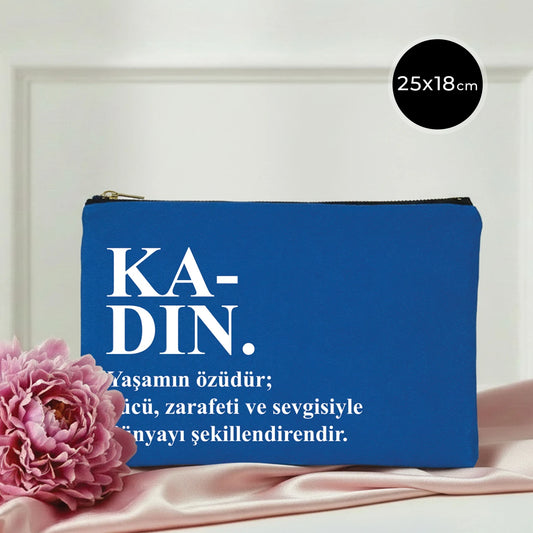 25x18 cm Saks Mavi Metal Fermuarlı Kalemlik - Kadınlar Günü Hediyesi