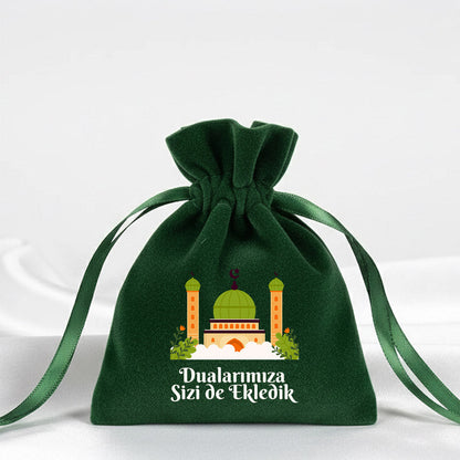 Hac ve Umre Hediyelik Ham Bez Çanta | 10x13 cm Kabe-i Muazzama’dan Selam ve Dua ile