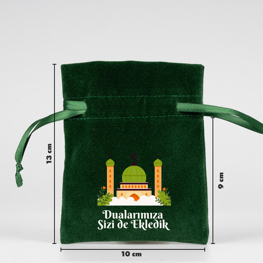 Hac ve Umre Hediyelik Ham Bez Çanta | 10x13 cm Kabe-i Muazzama’dan Selam ve Dua ile