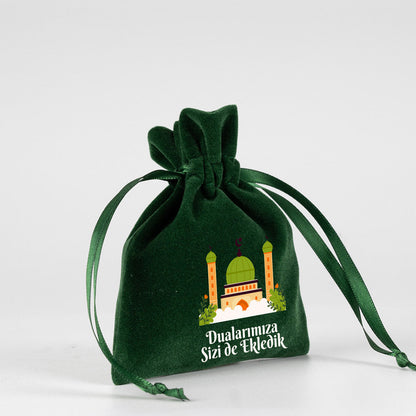 Hac ve Umre Hediyelik Ham Bez Çanta | 10x13 cm Kabe-i Muazzama’dan Selam ve Dua ile