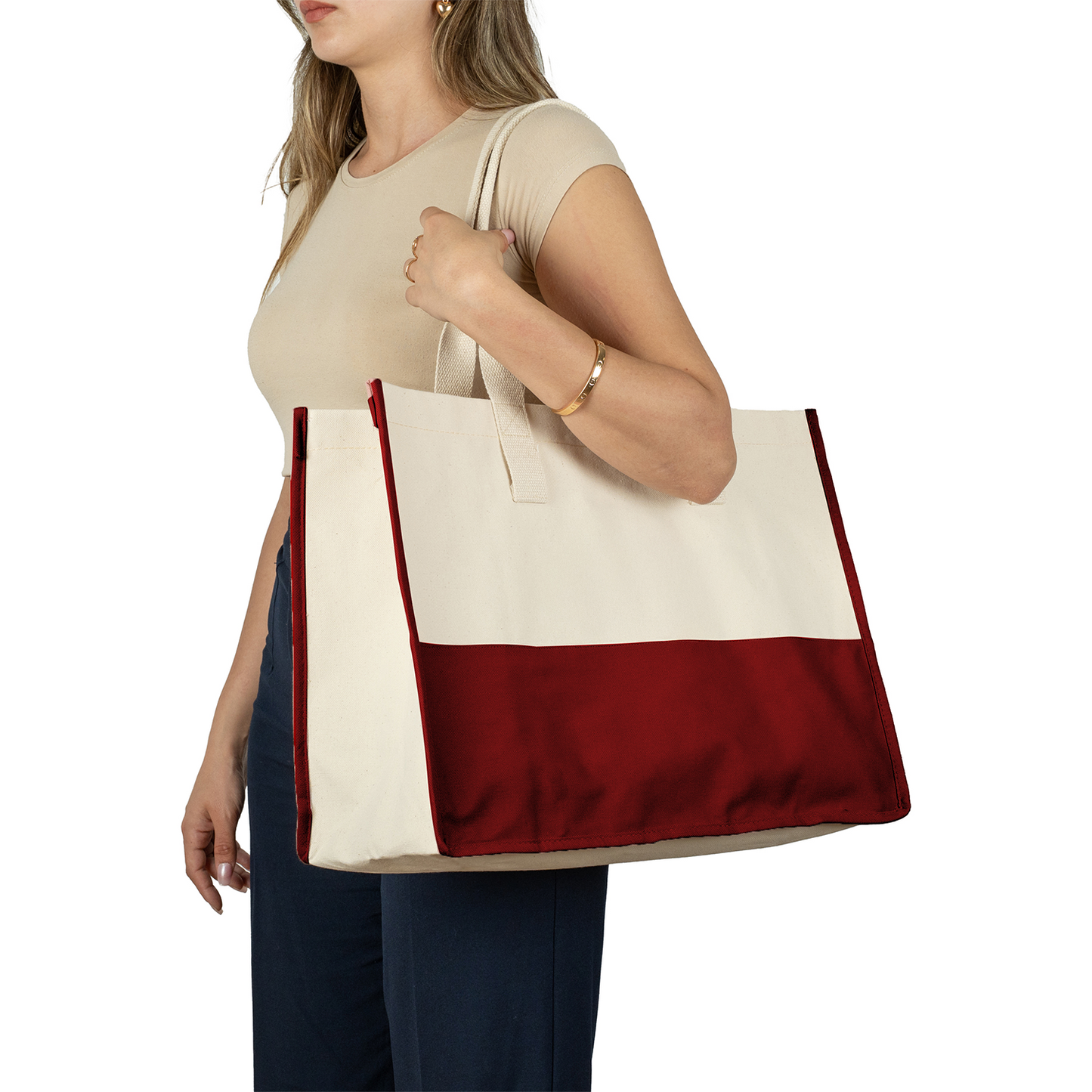 Renkli Elite Kanvas Bez Çanta – Plaj ve Market İçin Büyük Boy, 390gr Bez Kumaş, 45x35x19 cm - Bordo