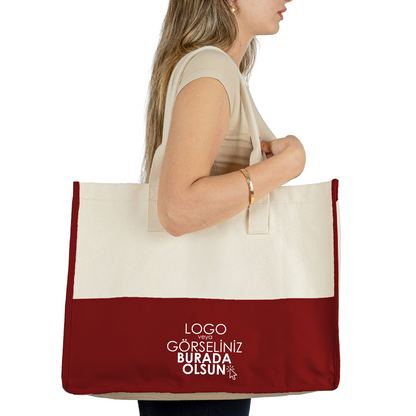 Elite Kanvas Bez Çanta – Plaj ve Market İçin Büyük Boy, 390gr Kalın Kumaş, 45x35x19 cm, Bordo (Özelleştirilebilir)