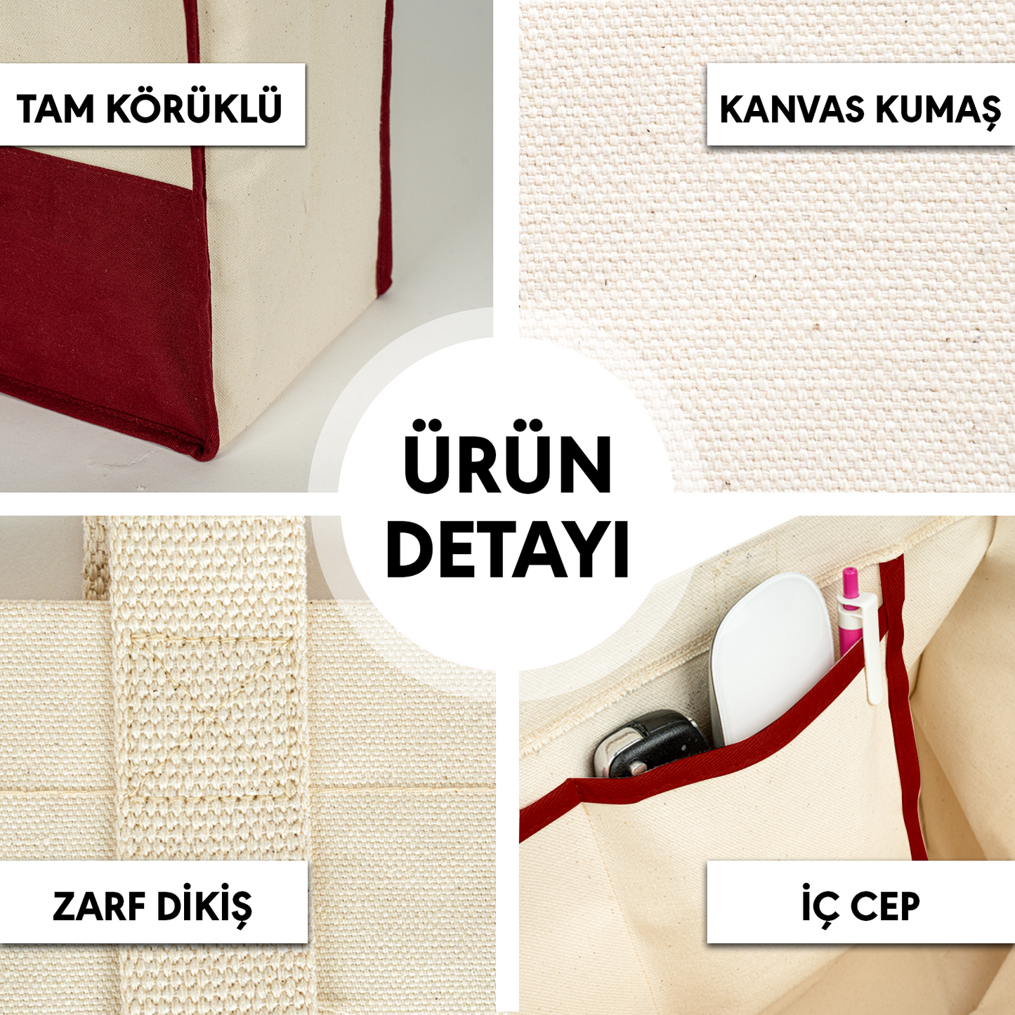Elite Kanvas Bez Çanta – Plaj ve Market İçin Büyük Boy, 390gr Kalın Kumaş, 45x35x19 cm, Bordo (Özelleştirilebilir)