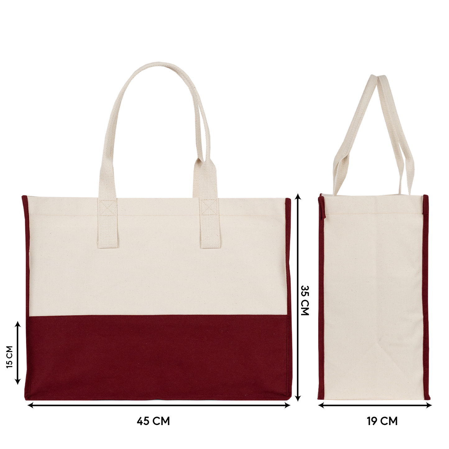 Renkli Elite Kanvas Bez Çanta – Plaj ve Market İçin Büyük Boy, 390gr Bez Kumaş, 45x35x19 cm - Bordo