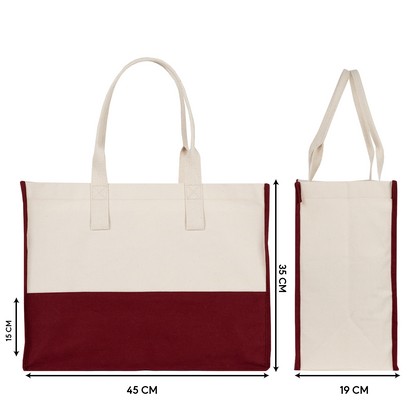 Renkli Elite Kanvas Bez Çanta – Plaj ve Market İçin Büyük Boy, 390gr Bez Kumaş, 45x35x19 cm - Bordo