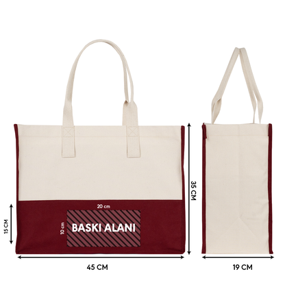 Elite Kanvas Bez Çanta – Plaj ve Market İçin Büyük Boy, 390gr Kalın Kumaş, 45x35x19 cm, Bordo (Özelleştirilebilir)