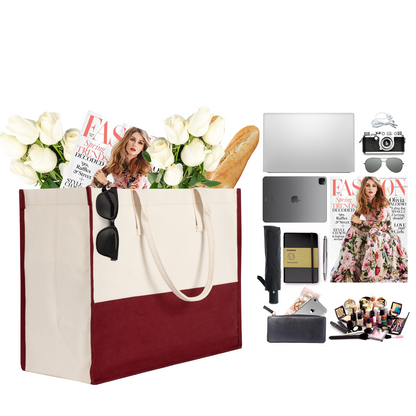 Renkli Elite Kanvas Bez Çanta – Plaj ve Market İçin Büyük Boy, 390gr Bez Kumaş, 45x35x19 cm - Bordo