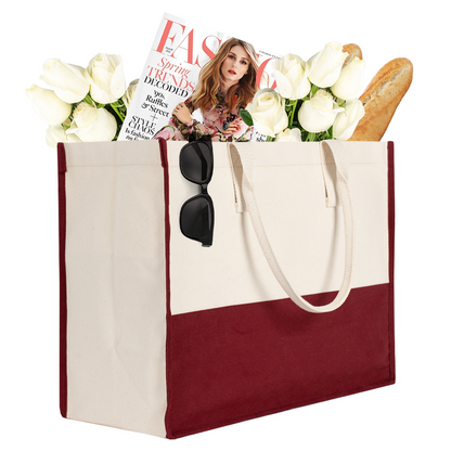 Renkli Elite Kanvas Bez Çanta – Plaj ve Market İçin Büyük Boy, 390gr Bez Kumaş, 45x35x19 cm - Bordo