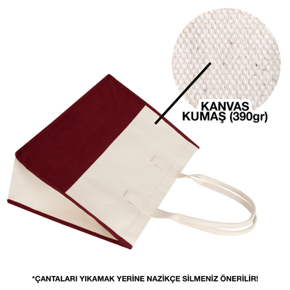 Renkli Elite Kanvas Bez Çanta – Plaj ve Market İçin Büyük Boy, 390gr Bez Kumaş, 45x35x19 cm - Bordo