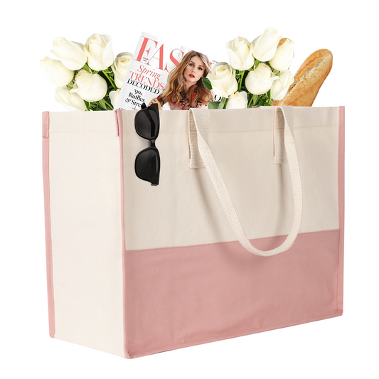 Elite Kanvas Plaj Çantası – Büyük Kapasiteli Alışveriş Çantası, 390gr, 45x35x19 cm - Pudra