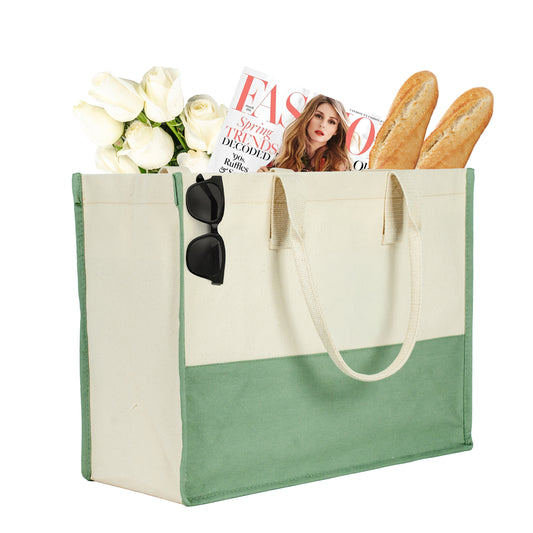 Mint yeşili geniş hacimli logo baskılı kanvas plaj çantası