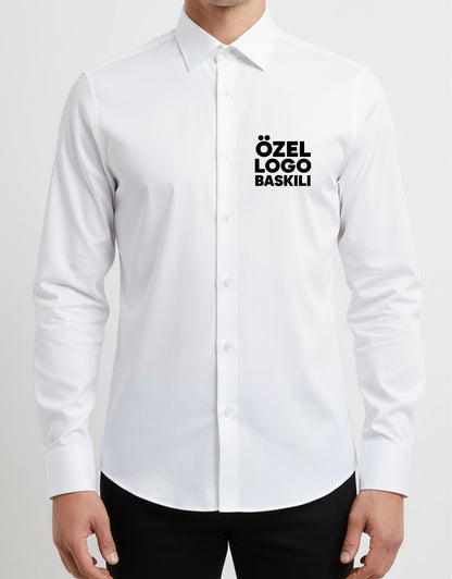 Erkek Beyaz Gömlek – Logo Baskılı, Kurumsal ve Promosyon (Özelleştirilebilir)